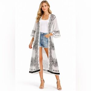 Chico’s Women’s Classic Open Front Knit Mesh Long Boho  Kimono Cardigan Size 1
